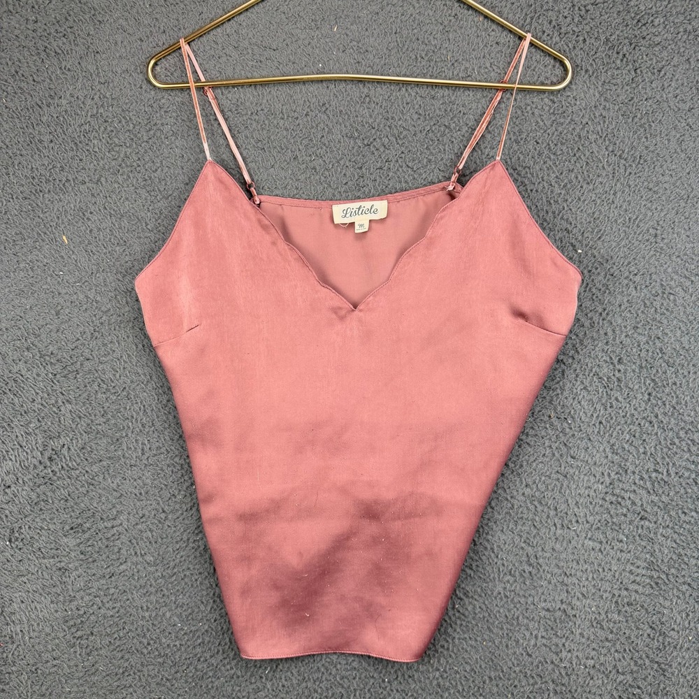 Listicle Womens Mauve Satin V-Neck Camisole Top Size Medium Adjustable Straps